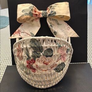 Floral Woven Basket with Bow Accent